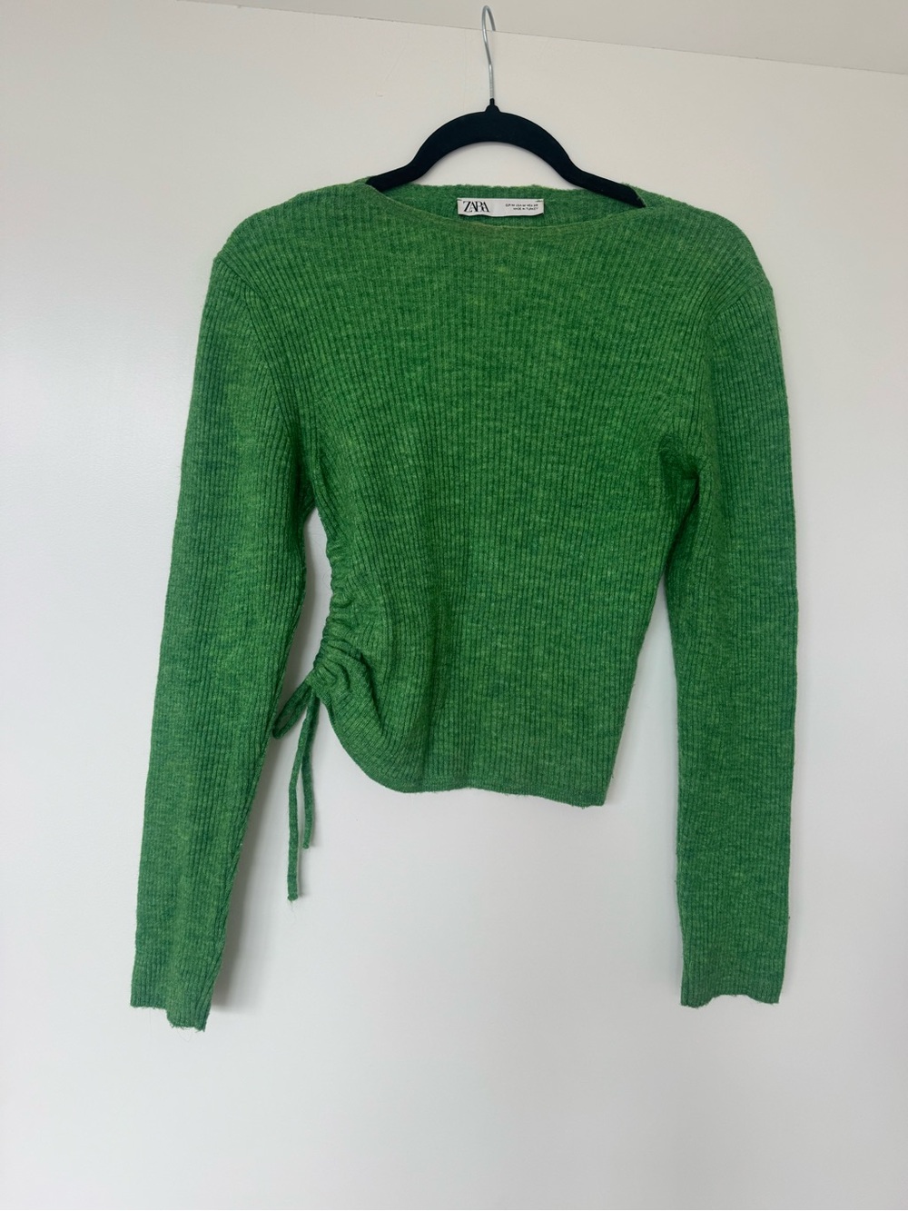 Zara Bright Green Ribbed Side-Tie Sweater